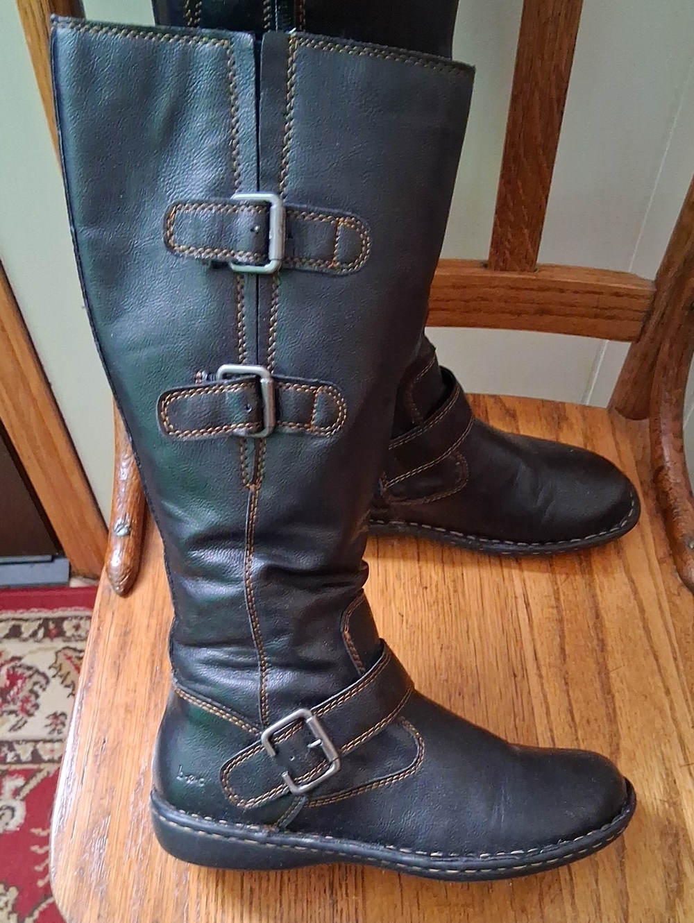 Women's Black Tall Buckle Man Made  Leather Boots.  8 - Picture 3 of 7